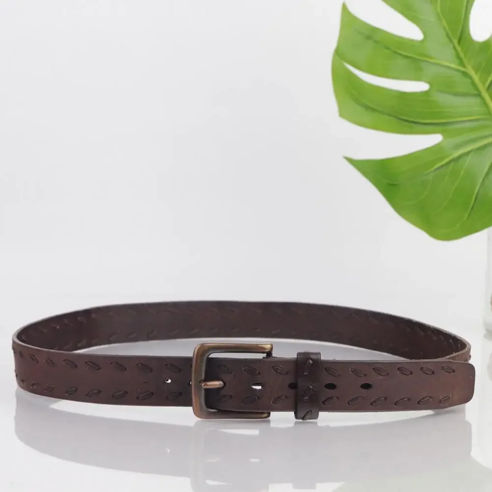 Levis Mens Belt Size 40 Brown Leather Whipstitched Adjustable Casual